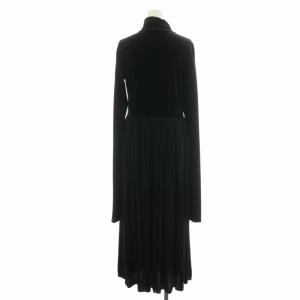 ELIN タグ付き フレアワンピース マキシ ロング タートルネック リブニット ギャザー 切替 ルーズ袖 38 M 黒 ブラック