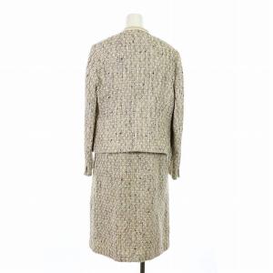 Leilian 2点セット ノーカラージャケット 総裏地 トッパー ワンピース ミモレ ロング 長袖 タック 切替 ツイード 11 L 9