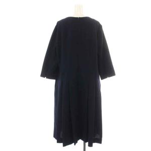 Leilian ワンピース ロング ミモレ フレア タック 七分袖 ストレッチ 大きいサイズ 15+ 3L 紺 ネイビー