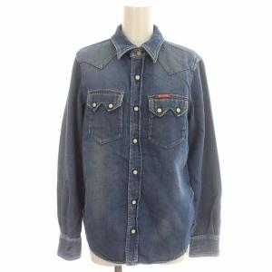 ウエスタンシャツ デニム シャツ 長袖 内側スウェット地 F 青 ブルー