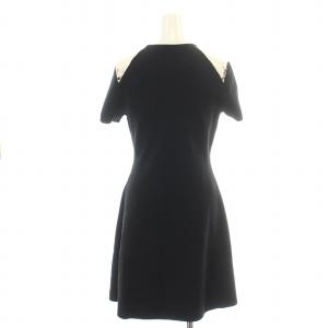 VALENTINO ニットワンピース ひざ丈 フレア 半袖 クルーネック レース S ブラック ホワイト ピンク