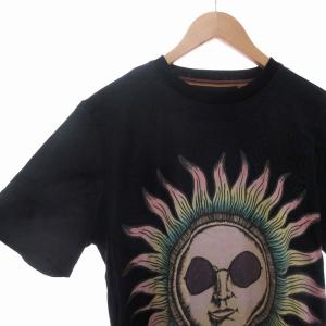 PAUL SMITH Tシャツ カットソー 太陽モチーフ スリット ロゴ クルーネック 半袖 L 黒 ブラック