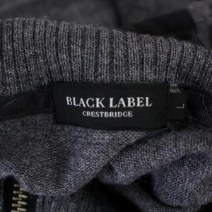 BLACK LABEL CRESTBRIDGE ニットジャケット ジップアップ ハイネック チェック ロゴ刺繍 ウール L グレー 51N22-821-04