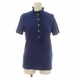 ポロシャツ 半袖 フリル カットソー 金ボタン S 青 ブルー