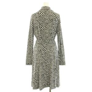 DIANE von FURSTENBERG ワンピース ロング カシュクール 長袖 リボンベルト 総柄 レーヨン 8 XL 白 ホワイト 黒 ブラック