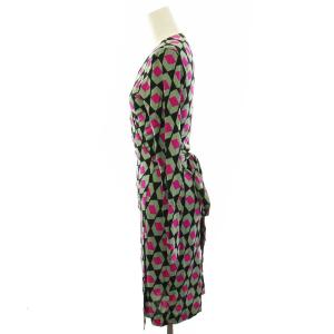 DIANE von FURSTENBERG NEW JULIAN LS カシュクールワンピース ひざ丈 長袖 総柄 シルク 2 S マルチカラー タグ付き