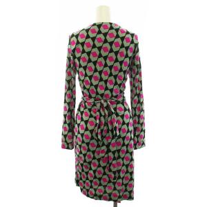 DIANE von FURSTENBERG NEW JULIAN LS カシュクールワンピース ひざ丈 長袖 総柄 シルク 2 S マルチカラー タグ付き