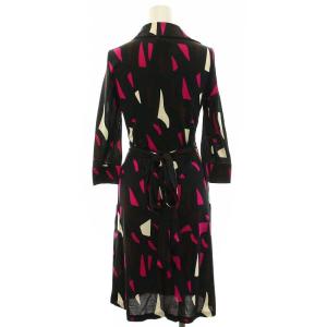 DIANE von FURSTENBERG JUSTIN カシュクールワンピース ひざ丈 七分袖 総柄 シルク 2 S マルチカラー タグ付き