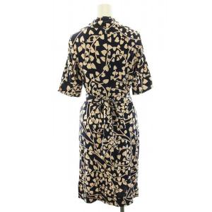 DIANE von FURSTENBERG FULLER カシュクールワンピース ひざ丈 五分袖 総柄 シルク 2 S 紺 ネイビー ベージュ タグ付き