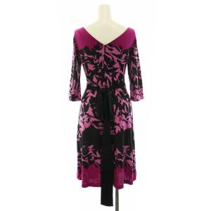 DIANE von FURSTENBERG PENNA カシュクールワンピース ひざ丈 七分袖 総柄 シルク 2 S 紫 パープル 黒 ブラック タグ付き