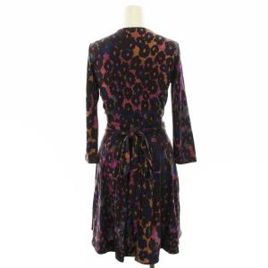 DIANE von FURSTENBERG BALLERINA カシュクールワンピース ひざ丈 七分袖 総柄 シルク 2 S マルチカラー