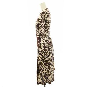 DIANE von FURSTENBERG VINTAGE JULIAN カシュクールワンピース ひざ丈 総柄 七分袖 シルク 2 S 茶 ブラウン 白 ホワイト