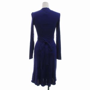 ISSA LONDON タグ付き フレアワンピース ドレス 絹 シルク リボン カシュクールネック ひざ丈 長袖 UK6 紫 パープル