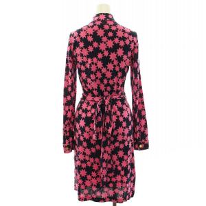 DIANE von FURSTENBERG NEW JEANNE カシュクールワンピース ひざ丈 長袖 総柄 シルク 2 S 紺 ネイビー ピンク タグ付き