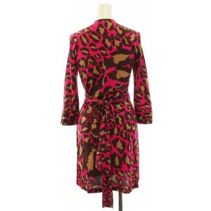 DIANE von FURSTENBERG VINTAGE JULIAN MINI カシュクールワンピース ひざ丈 七分袖 ヒョウ柄 レオパード シルク 2 S ピンク