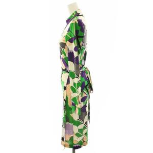 DIANE von FURSTENBERG NEW JEANNE TWO カシュクールワンピース ひざ丈 長袖 総柄 4 M マルチカラー タグ付き