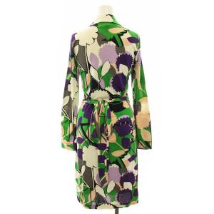 DIANE von FURSTENBERG NEW JEANNE TWO カシュクールワンピース ひざ丈 長袖 総柄 4 M マルチカラー タグ付き