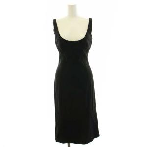 ストレートワンピース ひざ丈 ノースリーブ シルク 40 L 黒 ブラック タグ付き