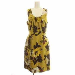 ワンピース 花柄 ノースリーブ リボン ひざ丈 2 M マスタード
