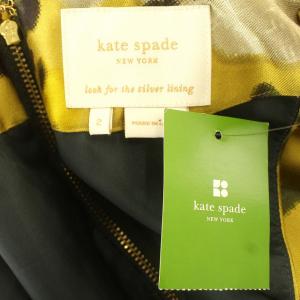 kate spade new york ワンピース 花柄 ノースリーブ リボン ひざ丈 2 M マスタード
