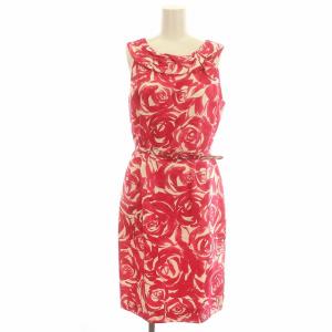 ワンピース ひざ丈 ノースリーブ ベルト付き 2 M ピンク