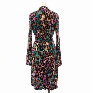 DIANE von FURSTENBERG ラップ ワンピース ひざ丈 総柄 長袖 シルク 絹100％ 2 M マルチカラー