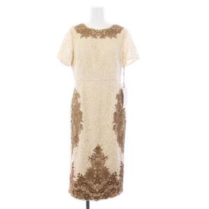 22SS フラワーフレームタイトドレス ワンピース ロング 半袖 総レース 38 M ベージュ タグ付き