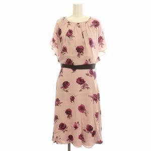 ワンピース 花柄 半袖 シルク ひざ丈 2 M ピンク