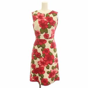 ワンピース 花柄 ノースリーブ ひざ丈 8 S相当 白 赤 レッド