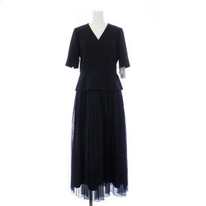 CELFORD 19AW ぺプラムドッキングワンピース 半袖 ロング Vネック 36 S 紺 ネイビー