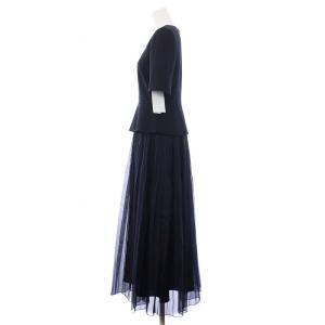 CELFORD 19AW ぺプラムドッキングワンピース 半袖 ロング Vネック 36 S 紺 ネイビー