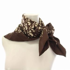 Christian Dior ヴィンテージ スカーフ トロッター柄 総柄 シルク 絹100％ 茶 ブラウン アイボリー