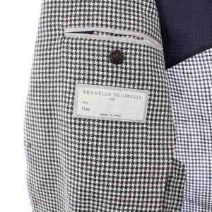 BRUNELLO CUCINELLI テーラードジャケット シングル 2B サイドベンツ 千鳥格子 リネン 46 グレー