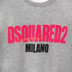 DSQUARED2 Tシャツ カットソー 半袖 クルーネック ダメージ加工 ロゴプリント ベロア M グレー ピンク