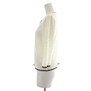 M'S GRACY 23年製 ニットカーディガン 七分袖 クルーネック ジップアップ バイカラー スカラップ 38 M 白 ホワイト 黒 ブラック