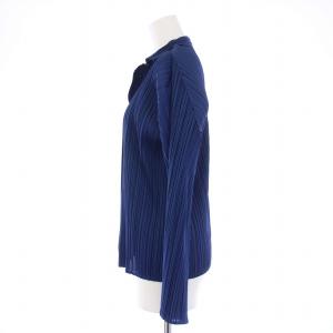 PLEATS PLEASE ISSEY MIYAKE イッセイミヤケ プリーツ シャツ ブラウス 長袖 オープンカラー 3 ネイビー