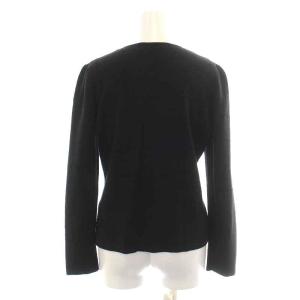 M'S GRACY ニットカーディガン クルーネック 長袖 ジップアップ リボン ベロア チェック ウール混 40 L 黒 ブラック