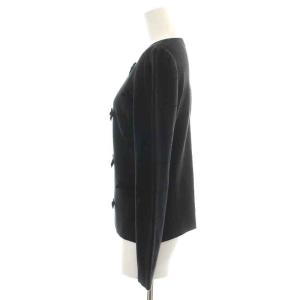 M'S GRACY ニットカーディガン クルーネック 長袖 ジップアップ リボン ベロア チェック ウール混 40 L 黒 ブラック