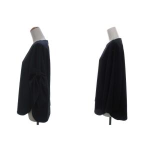 CYCLAS トリアセテートポリエステル ブラウス シャツ プルオーバー 2way 五分袖 34 XS 紺 ネイビー R04-86014