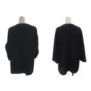 CYCLAS トリアセテートポリエステル ブラウス シャツ プルオーバー 2way 五分袖 34 XS 紺 ネイビー R04-86014