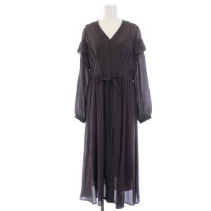 CELFORD 21AW 期中シフォンVネックワンピース ロング 長袖 Vネック ウエストリボン インナー付き 38 M グレー