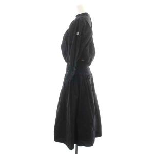 BORDERS at BALCONY ワンピース ひざ丈 フレア 七分袖 ギャザー シャーリング ハイネック 36 S 黒 ブラック