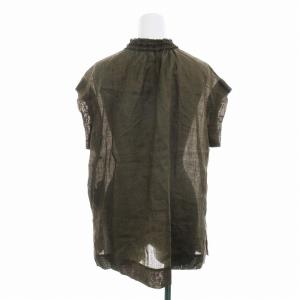 SHIPS タグ付き 23SS リネンフリルブラウス リボン スリット シアー シースルー ノースリーブ 半袖 F カーキ 311-52-0660-6899