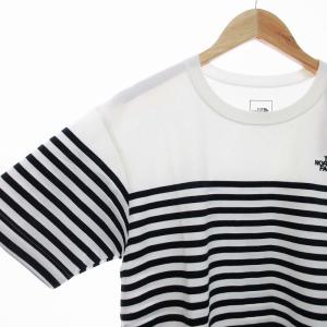 THE NORTH FACE タグ付き S/S Panel Border Tee Tシャツ カットソー ボーダー ロゴ 刺繍 半袖 L 紺 ネイビー 白