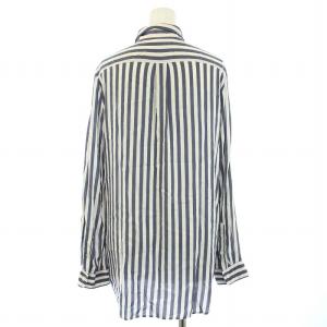 Deuxieme Classe ワイヤーウォッシュストライプシャツ シルク混 長袖 紺 ネイビー 白 ホワイト 16050500406130