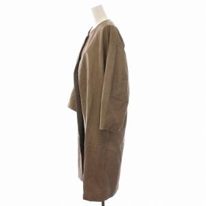 sisii ノーカラーコート レザー ロング 牛革 アウター XS ライトグレー 123-KL
