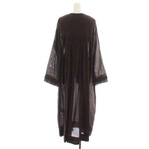 DRESSTERIOR リバーレースピンタックワンピース シャツ プルオーバー ロング マキシ フレア 長袖 ノーカラー バンドカラー 36 S 茶