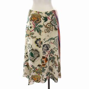TORY BURCH スカート ロング ミモレ丈 総柄 シルク 12 XL 白 ホワイト マルチカラー