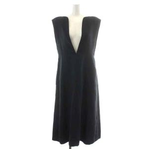 23SS &NAVY カーブネックワンピース ジャンパースカート ノースリーブ Vネック ロング ミモレ フレア 38 M