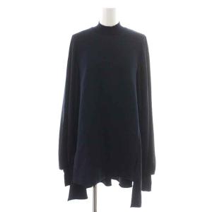 21AW PEダブルクロスベストコンビPULLOVER カットソー 長袖 ハイネック 切替 バルーンスリーブ 38 M 紺